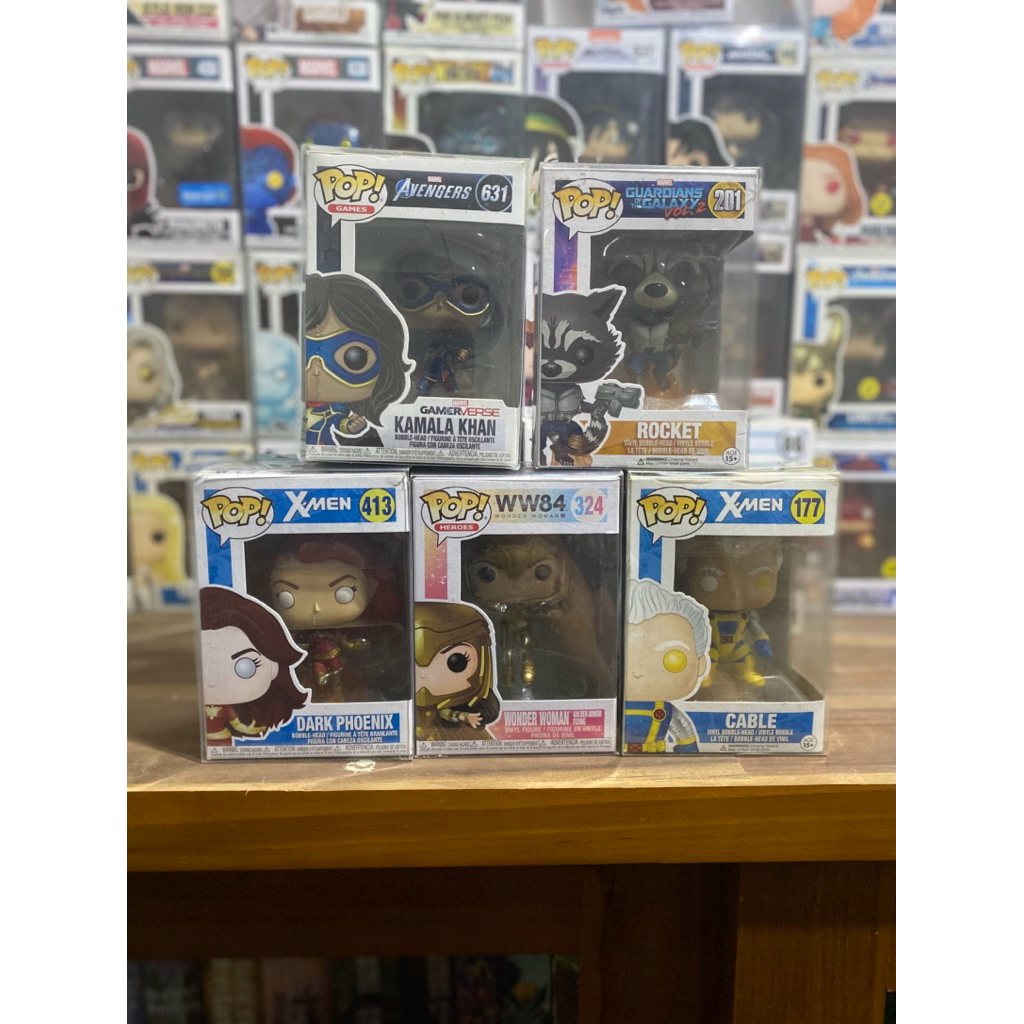 Funko Pop Marvel & DC Comic: Dark Phoenix, Rocket, Cable, Wonder Woman, Kamala Khan (Ms. Marvel)