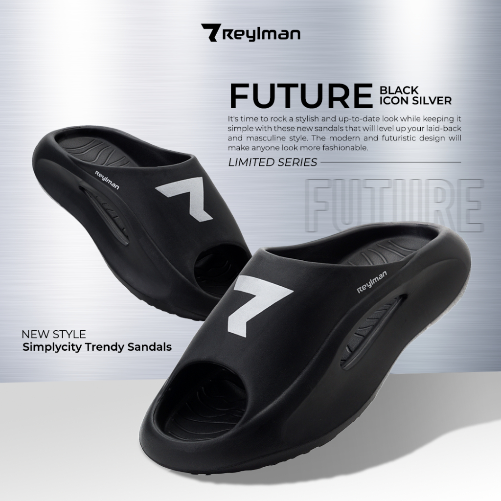 uawshoesofficial x REYL MAN ORI | REYL MAN FUTURE BLACK Icon SILVER - Slippers Man Slide Black