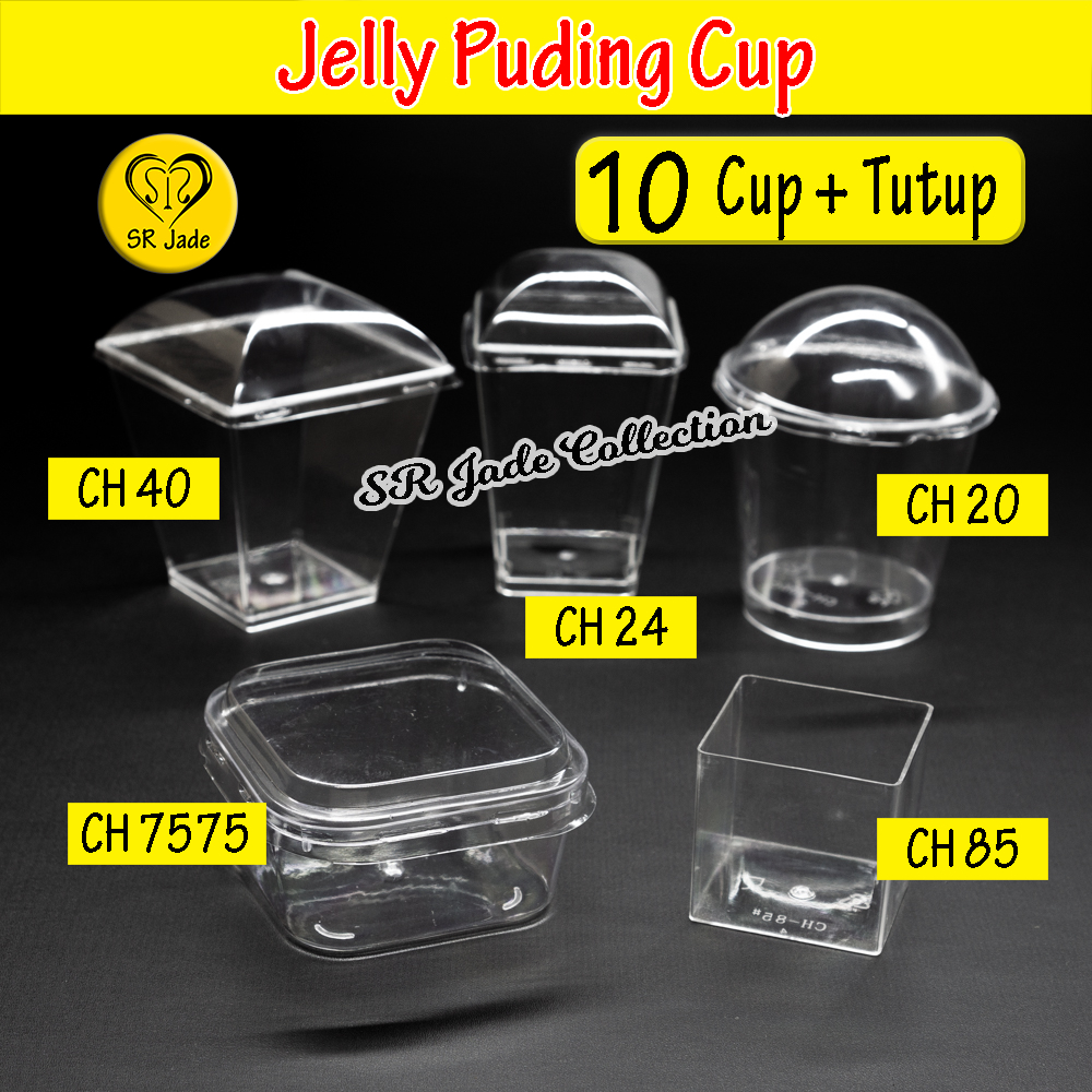 Doradoray_ [10 Pcs] Jelly Cup + Tutup / Gelas Cup Puding Cup Ch 7575 Ch 40 Ch 24 Ch 20 Kotak Bulat