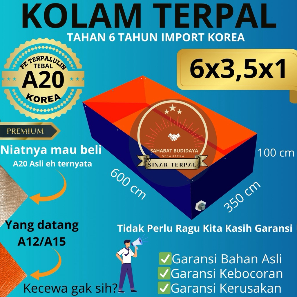 TERPAL KOLAM IKAN KOTAK KOREA A20 / KOLAM TERPAL IKAN 6x3,5x1 / 3,5x6x1 / 600x350x100 / 350x600x100 
