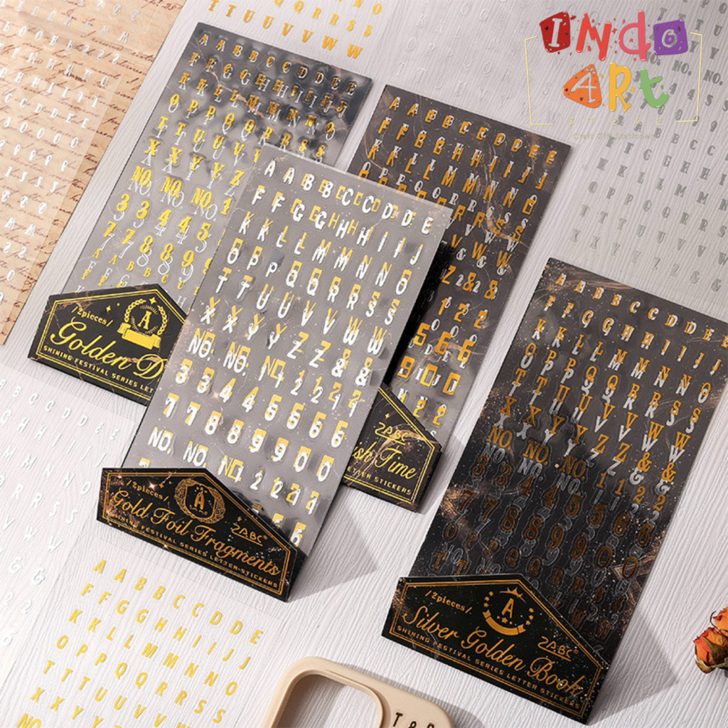 

(IAS) Sticker Deco Journal Scrapbook Letter Alphabet Huruf Abjad Capital Hot Stamping Gold Silver Angka Number Nomor