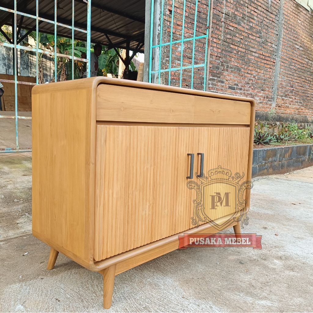 meja bufet tv model aesthetic, buffet Cabinet tv minimalis kayu jati, meja rak penyimpanan kayu jati