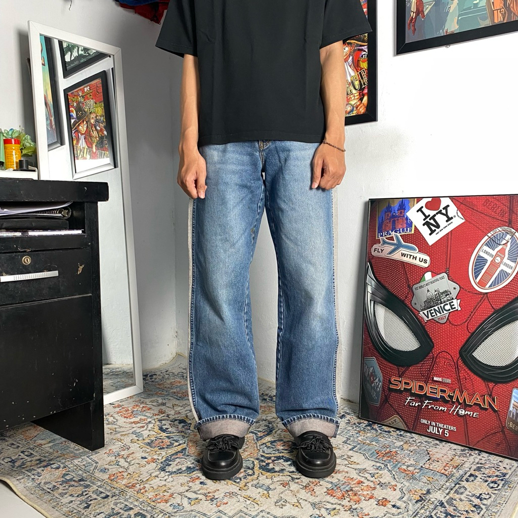 GIORDANO STRIPE BAGGY BLUE JEANS