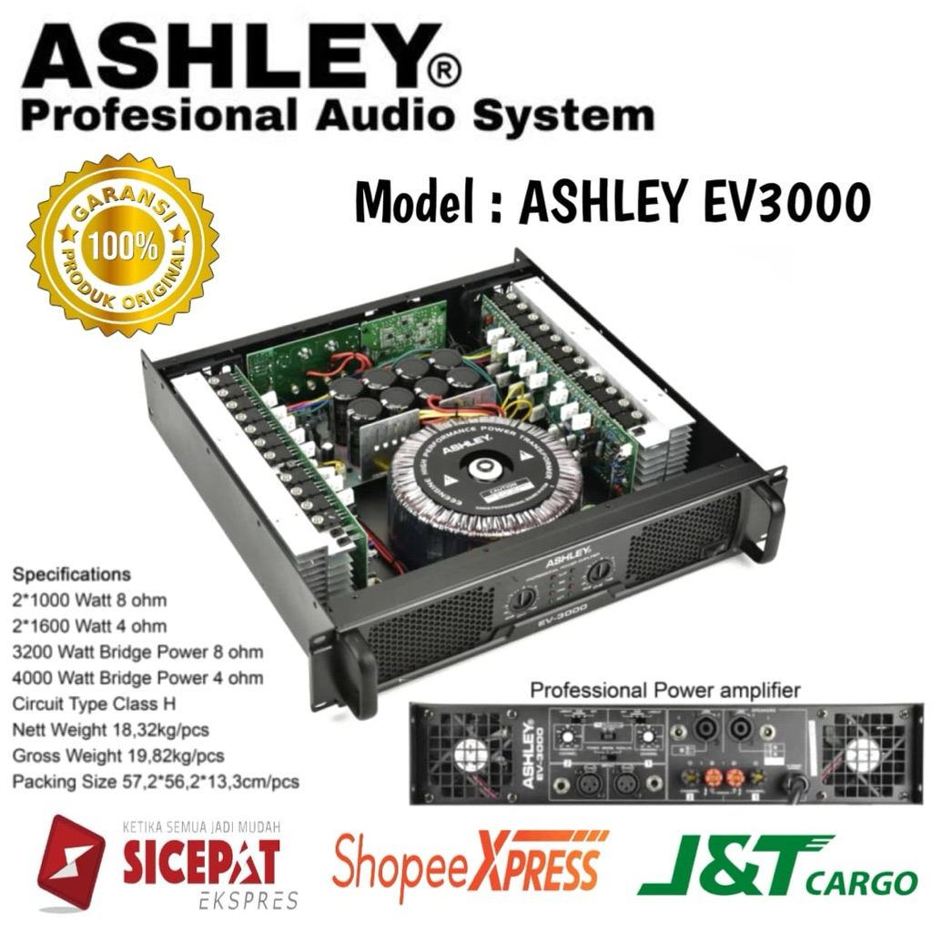 Power Amplifier Ashley Ev3000 Original Power Amplifier Ashley 2 Channel Class H