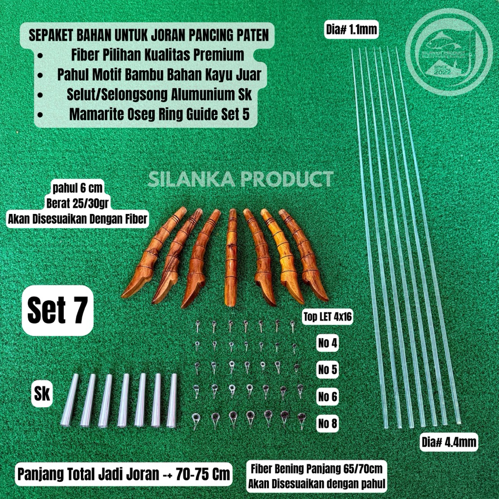 Sepaket Bahan U/Joran Pancing Siap Lilit Benang/ Bahan U/Jerpon P.70-75cm Fiber Bening