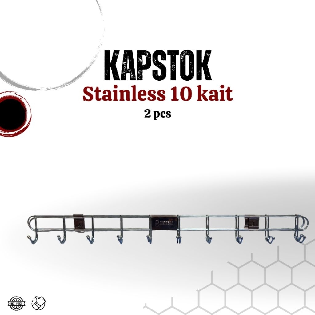 (2 pcs) Kapstok stainless 10 pengait - gantungan baju / tas tempel dinding