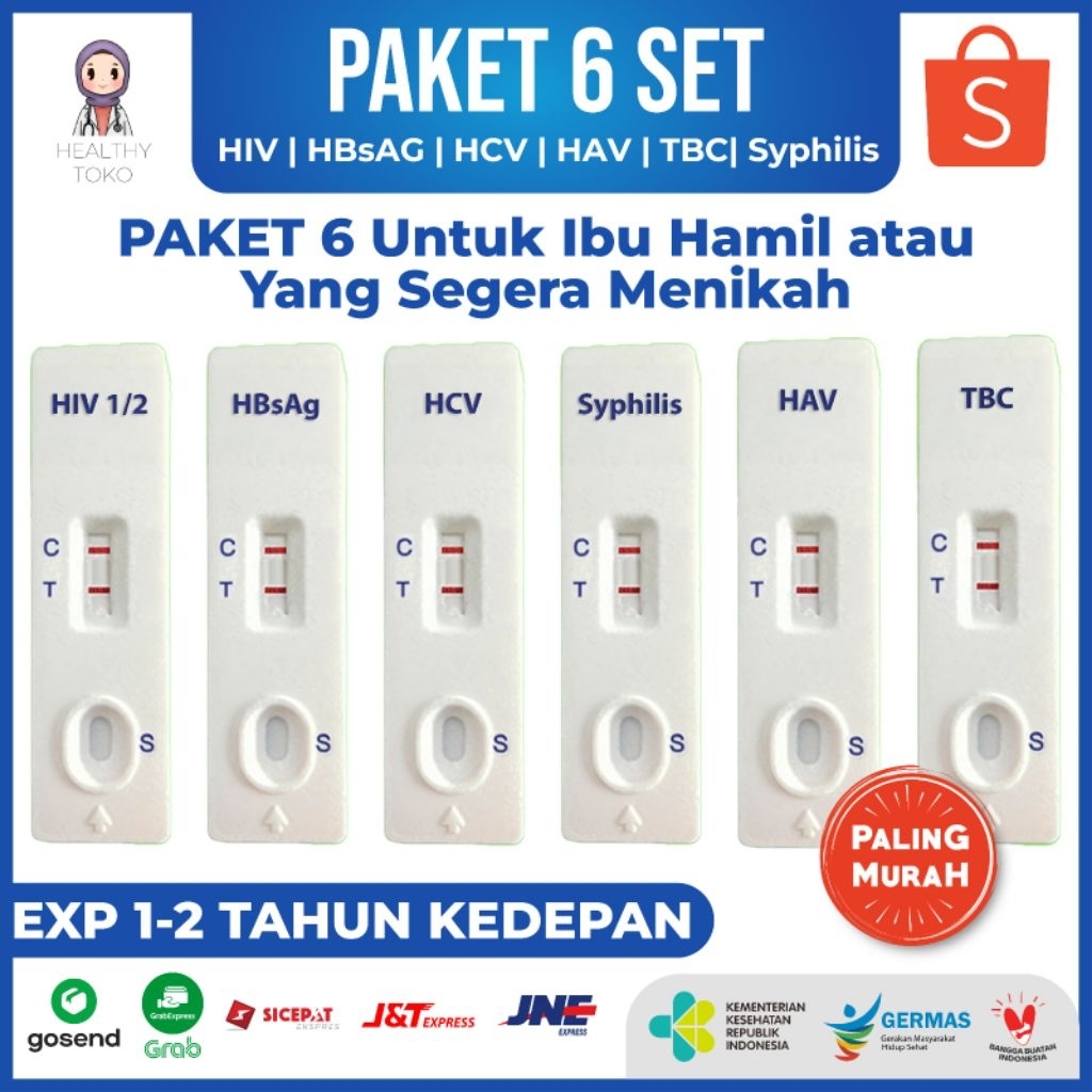 Paket 6 Set Terlengkap HIV/AIDS, Sifilis, Hepatitis A,B,C TBC OneStep Pria Wanita Calon Pengantin Da