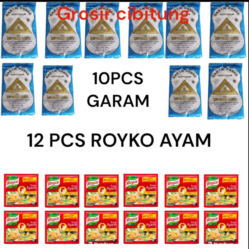 

Paket hemat 10 pcs garam + 12 pcs royko ayam kemasan 8 gr / masako 8 gr murah bisa cod garam dapur beryodium