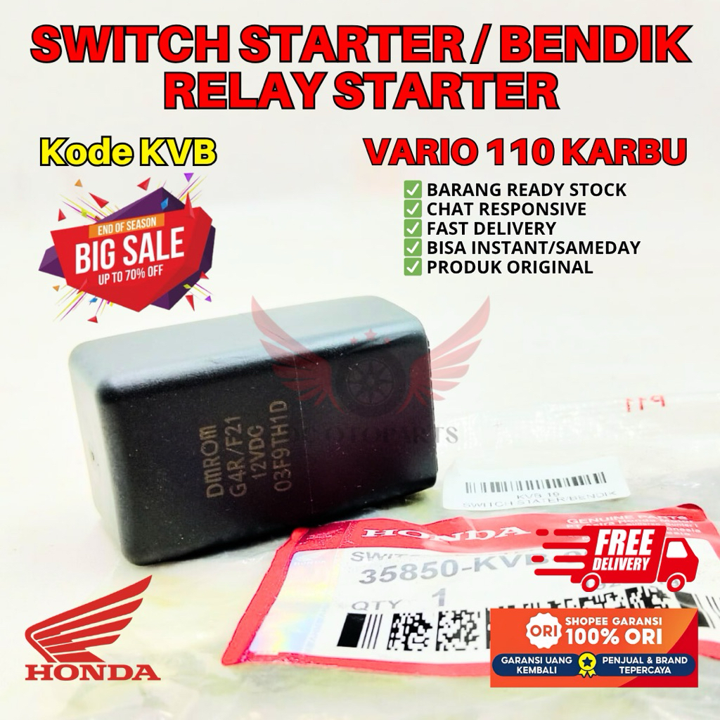 KVB SWITCH STATER VARIO 110 KARBU ORIGINAL AHM HONDA, BENDIK ORIGINAL VARIO 110, RELAY STARTER VARIO