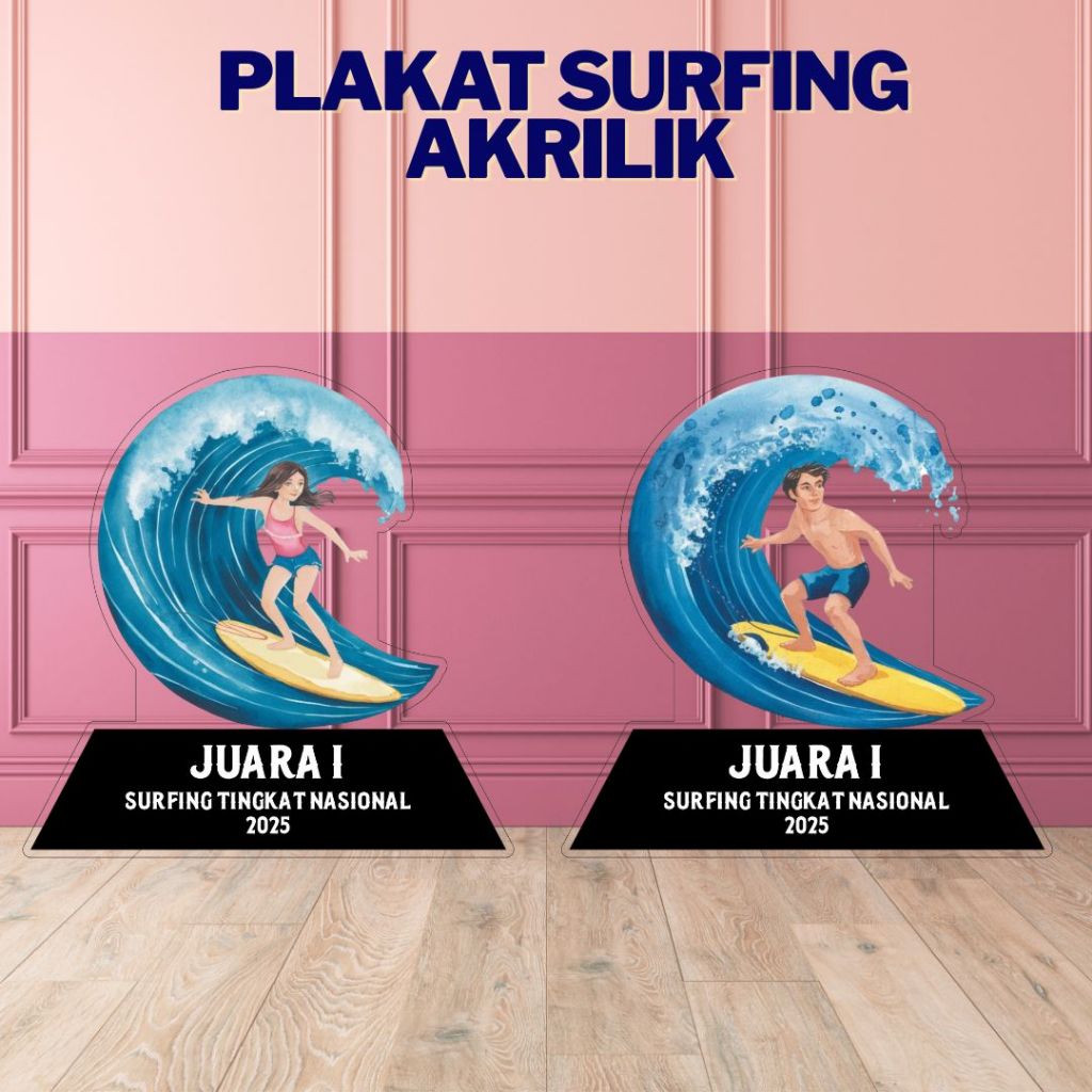 Plakat Surfing Akrilik | Vendel Selancar Piala Lomba Berselancar Surfing Trophy Acrylic
