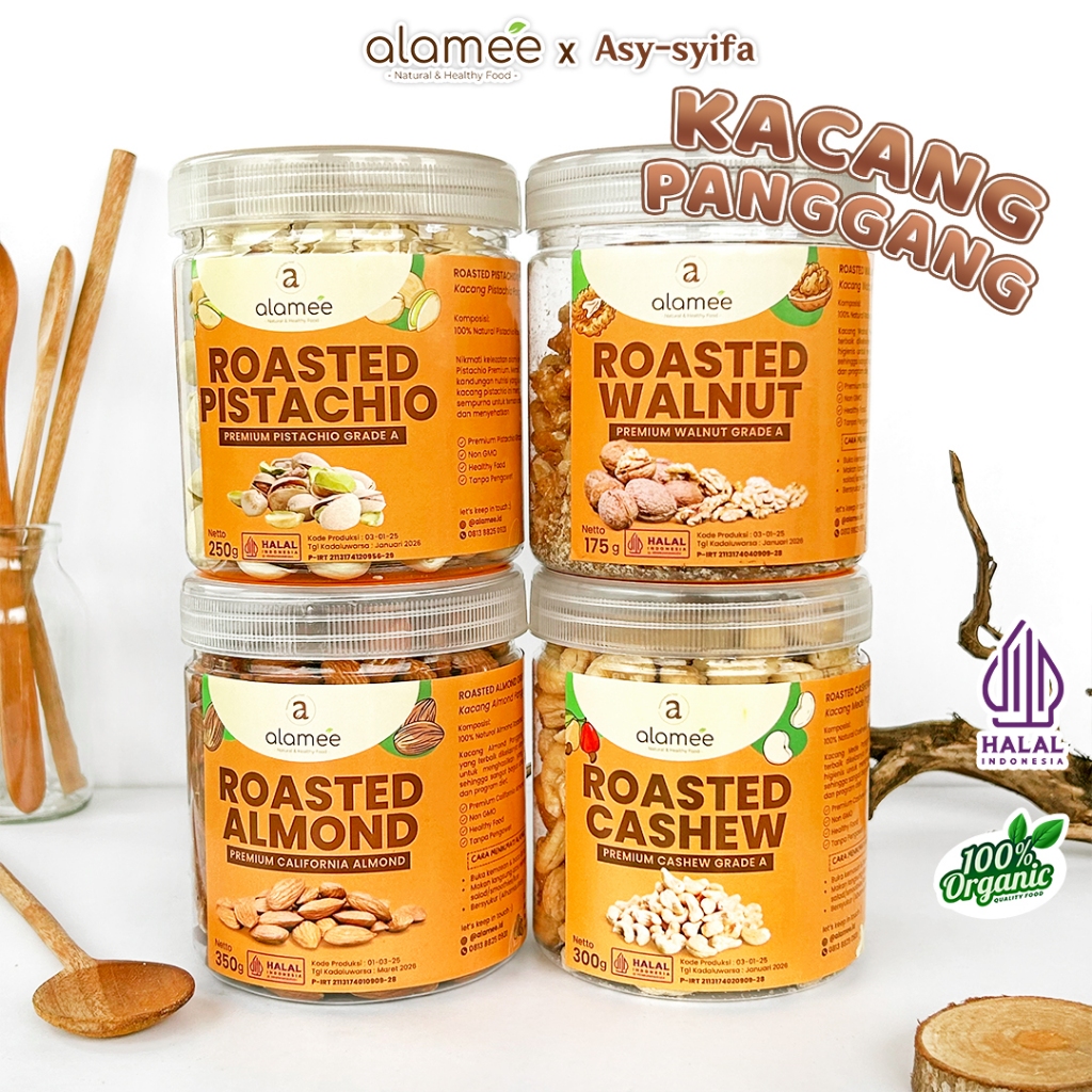 

Kacang Almond Almon Mede Walnut Pistachio Kupas Panggang Premium Roast Roasted Oven Siap Makan