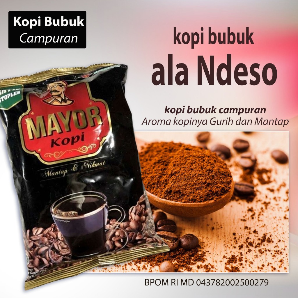 

Kopi bubuk Campuran khas Ndeso BEST SELLER kopi ini cocok buat lambung yang tidak kuat dengan Kopi Murni Aroma Gurihnya Kopi serasa tinggal di desa pedalaman ~ Mayor kopi campuran 120gr