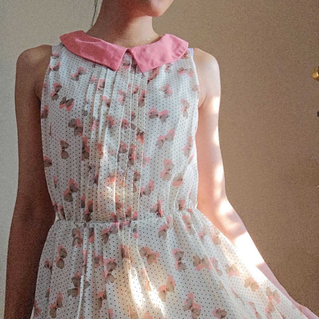 Ribbon pink Dress Wanita [Preloved]