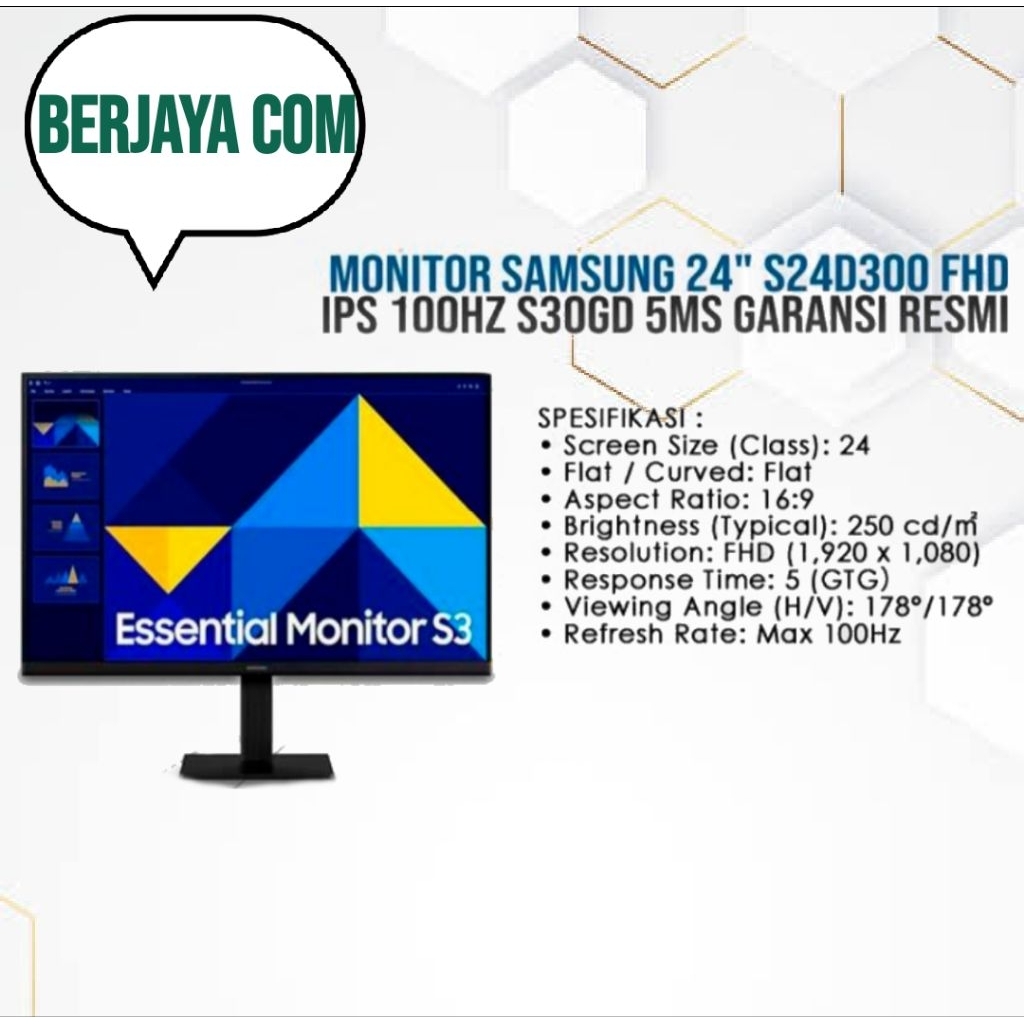 Monitor Led Samsung S24D300 24" inch Ips Fhd 100hz 5ms - Samsung Ls24d300gae monitor komputer atau c