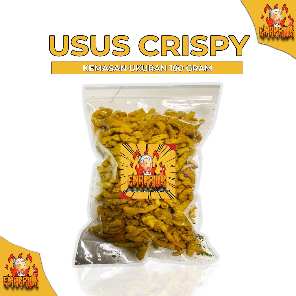 

EMAKRIUK - Kripik USUS CRISPY ukuran 100 gram original pedas daun jeruk bumbu melimpah kemasan kecil