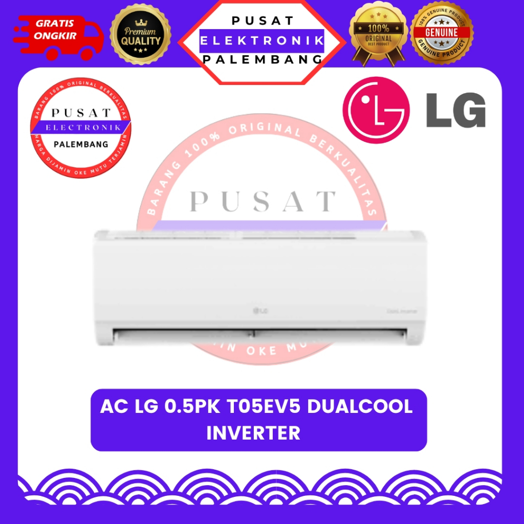 AC LG 1/2 PK T05EV5 AIR CONDITIONER INVERTER DUALCOOL 1/2 PK AC PALEMBANG