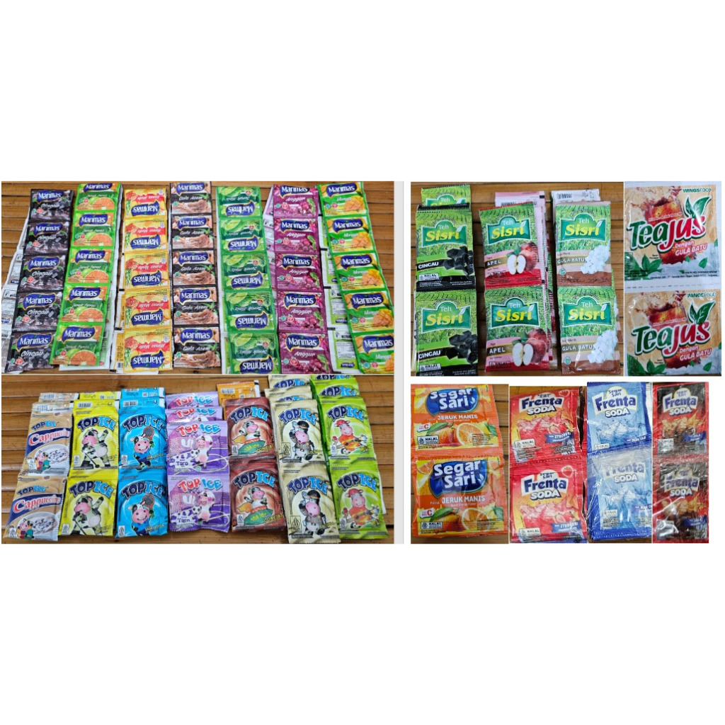 

Serbuk Minuman Rasa-Rasa merek Jasjus, Top ice, Segar sari, Sisri dll
