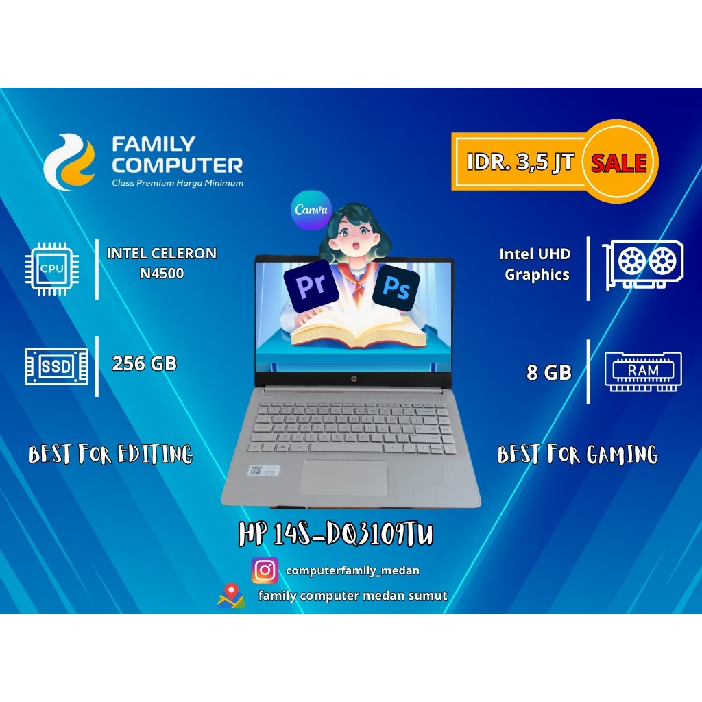 HP 14S-DQ3109TU|INTEL CELERON N4500|256/8GB|INTEL UHD GRAPHIC