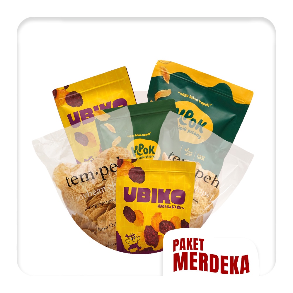 

Paket MERDEKA | keripik tem.peh, Kpok dan Ubiko, camilan HALAL dalam 1 paket.