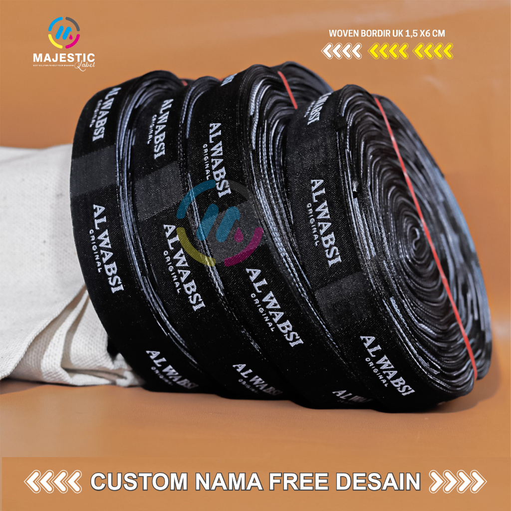 1.5 x6 woven damask brand bening custom/ custom woven label baju woven damask