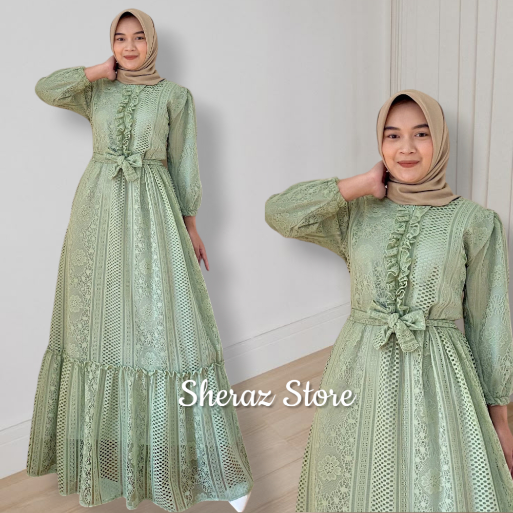 Zizara S M L XL XXL XXXL 5L Gamis Dress Brukat Mix Satin Kondangan Wanita Mewah Jumbo Ld 140 130 120