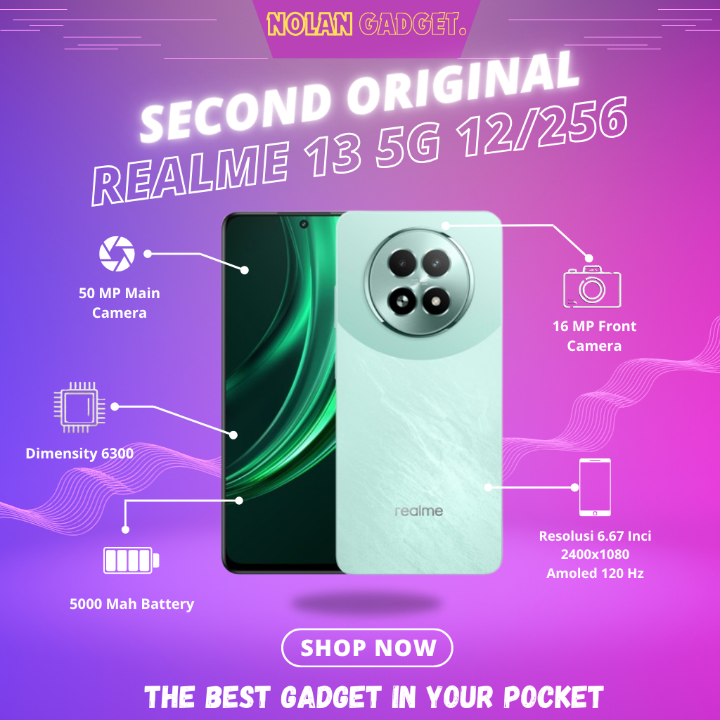 REALME 13 5G RAM • 12/256 GB • BERGARANSI RESMI INDONESIA FULLSET SECOND NOLAN GADGET