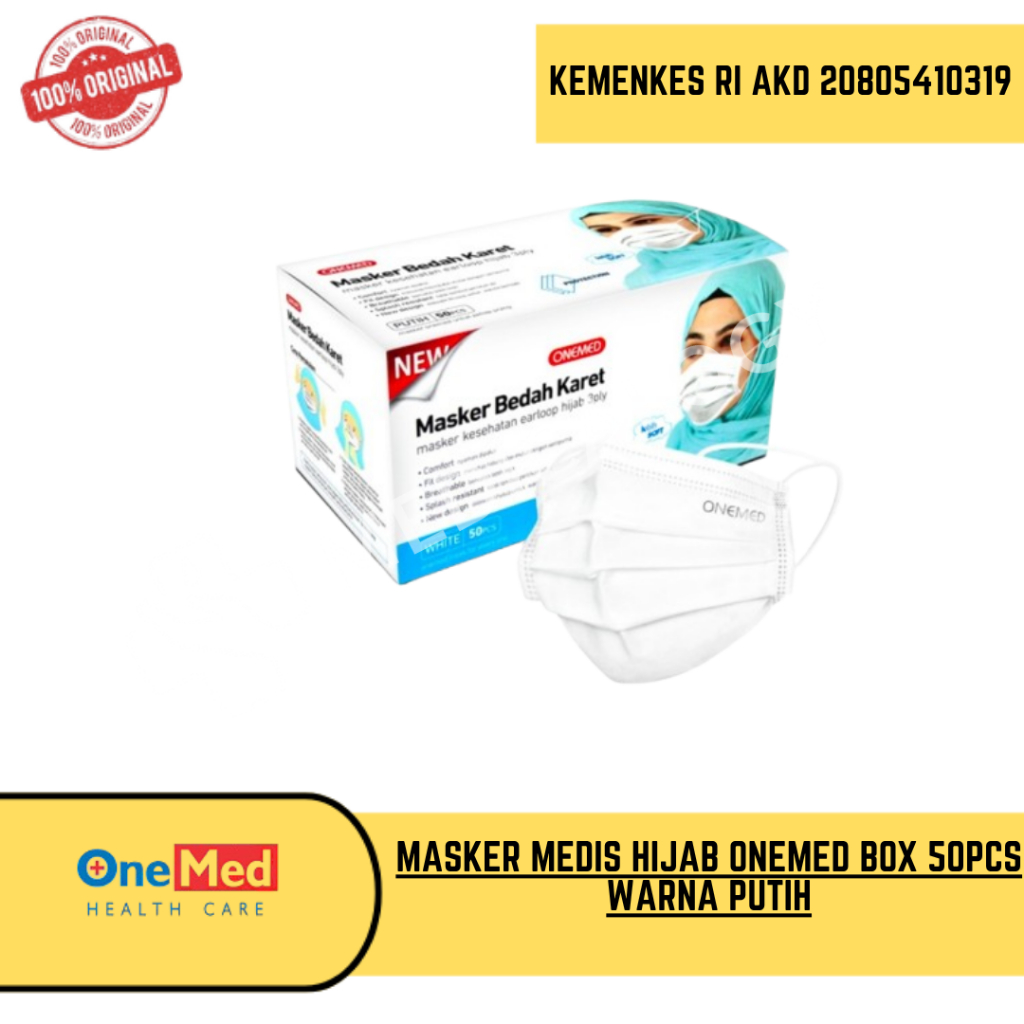 Masker Medis Hijab OneMed box 50pcs Warna putih