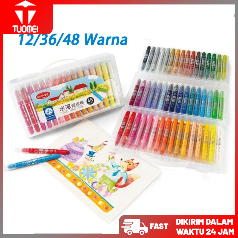 

12/36/48 warna CRAYON GRASP / CRAYON GRASP MATA SEDANG / SILKY CRAYON / WATER SOLUBLE CRAYON / KRAYON WARNA