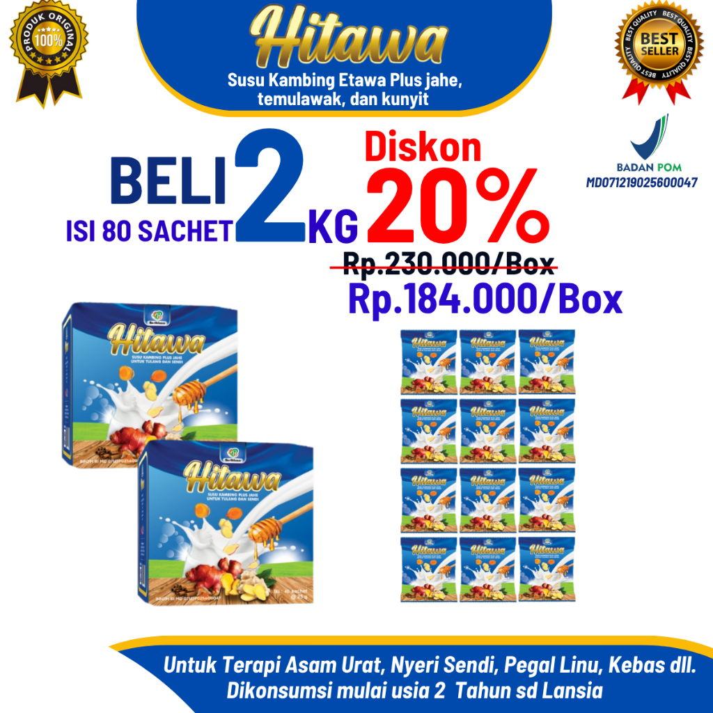 

HITAWA SACHET 2 BOX isi 80 sachet susu etawa plus jahe - Untuk Terapi Tulang dan Sendi