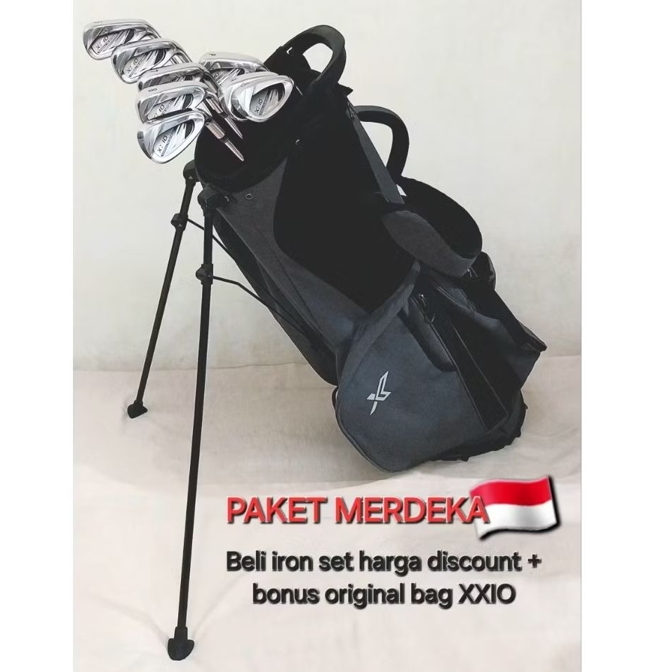 Stick golf iron set XXIO 11 + stand golf bag XXIO shaft NSPRO 860 GH D.S.T Flex R cocok untuk belaja