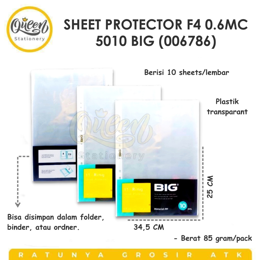 

1 PACK (10 PCS) SHEET PROTECTOR F4 0.6MC 5010 BIG / PP POCKET (006786)