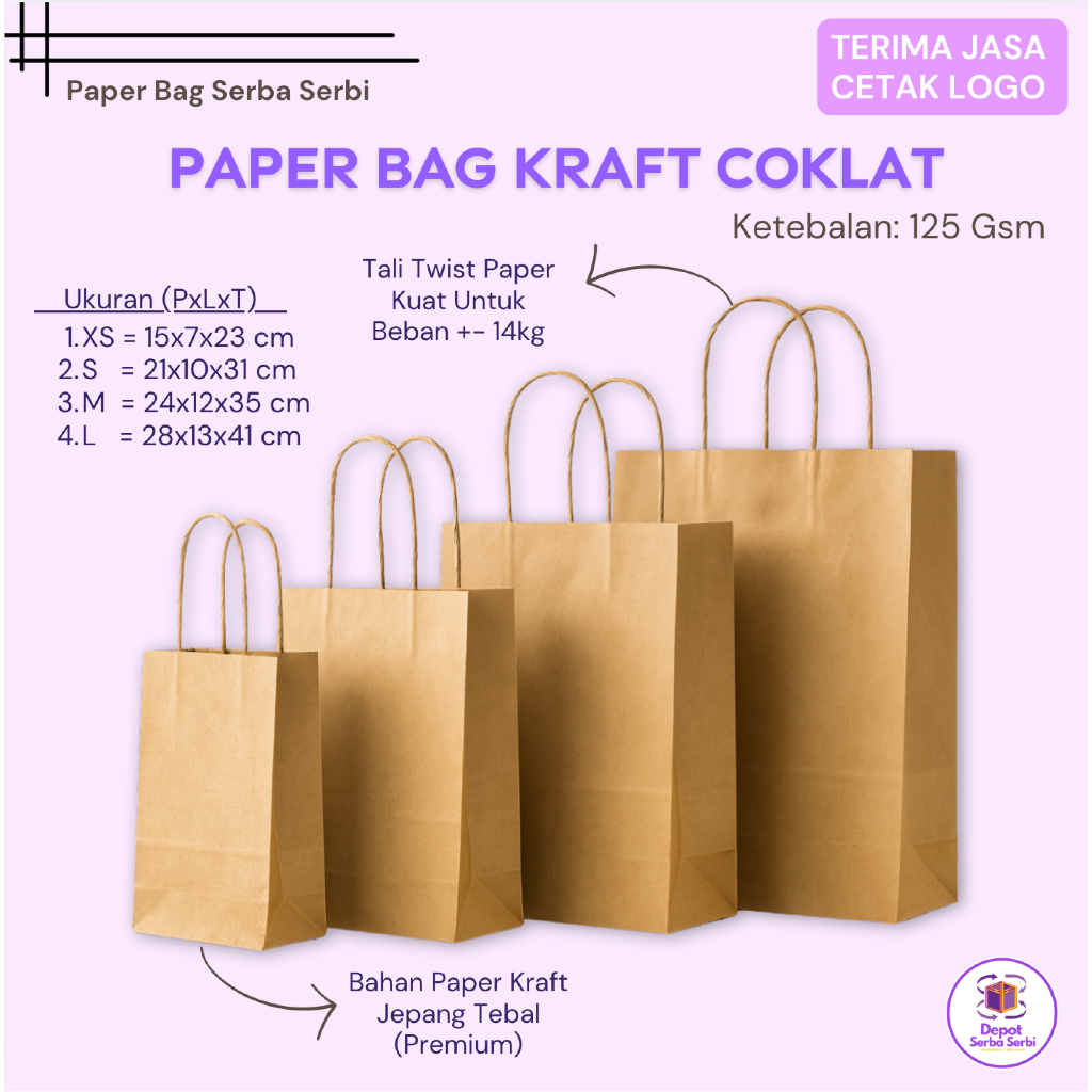 

Paper Bag Coklat 120 Gr Bahan Kraft All Size Daur Ulang Kaku Bouquet Packaging Tebal Tali Kertas