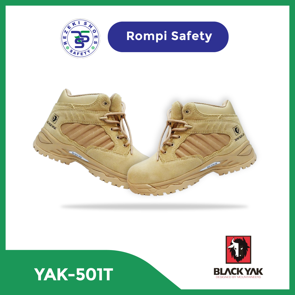 Sepatu Safety Black Yak 501 Tali Cream - Sepatu Sport Safety Black Yak 501