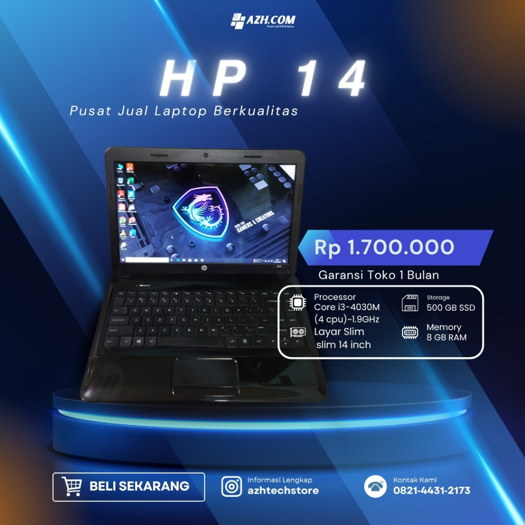 Laptop Hp 1000 14 Inch Ram 8GB HDD 500GB