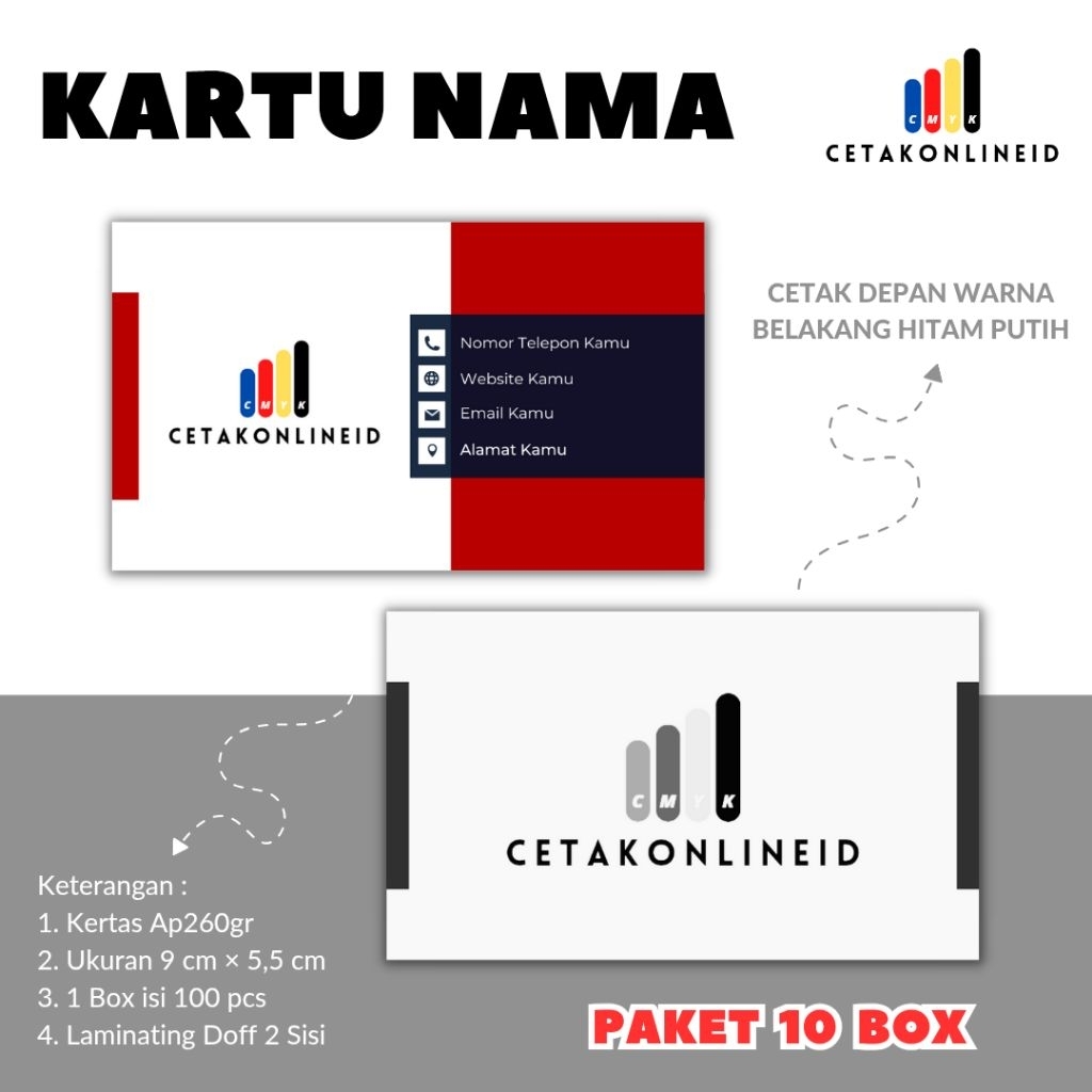 

(PAKET 10 BOX) Kartu Nama Cetak 1 Sisi / 2 Sisi