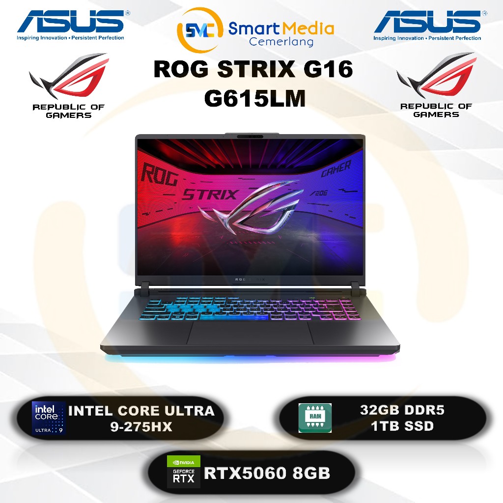 ASUS Rog Strix G16 G615LM - Intel Ultra 9-275HX - 32GB - 1TB - RTX5060 8GB - W11 - Office