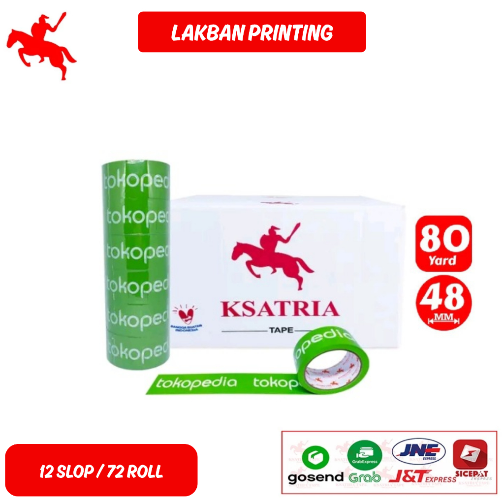 

1 DUS Lakban Ksatria Tape Printing Hijau Putih 48MM x 80 Yard