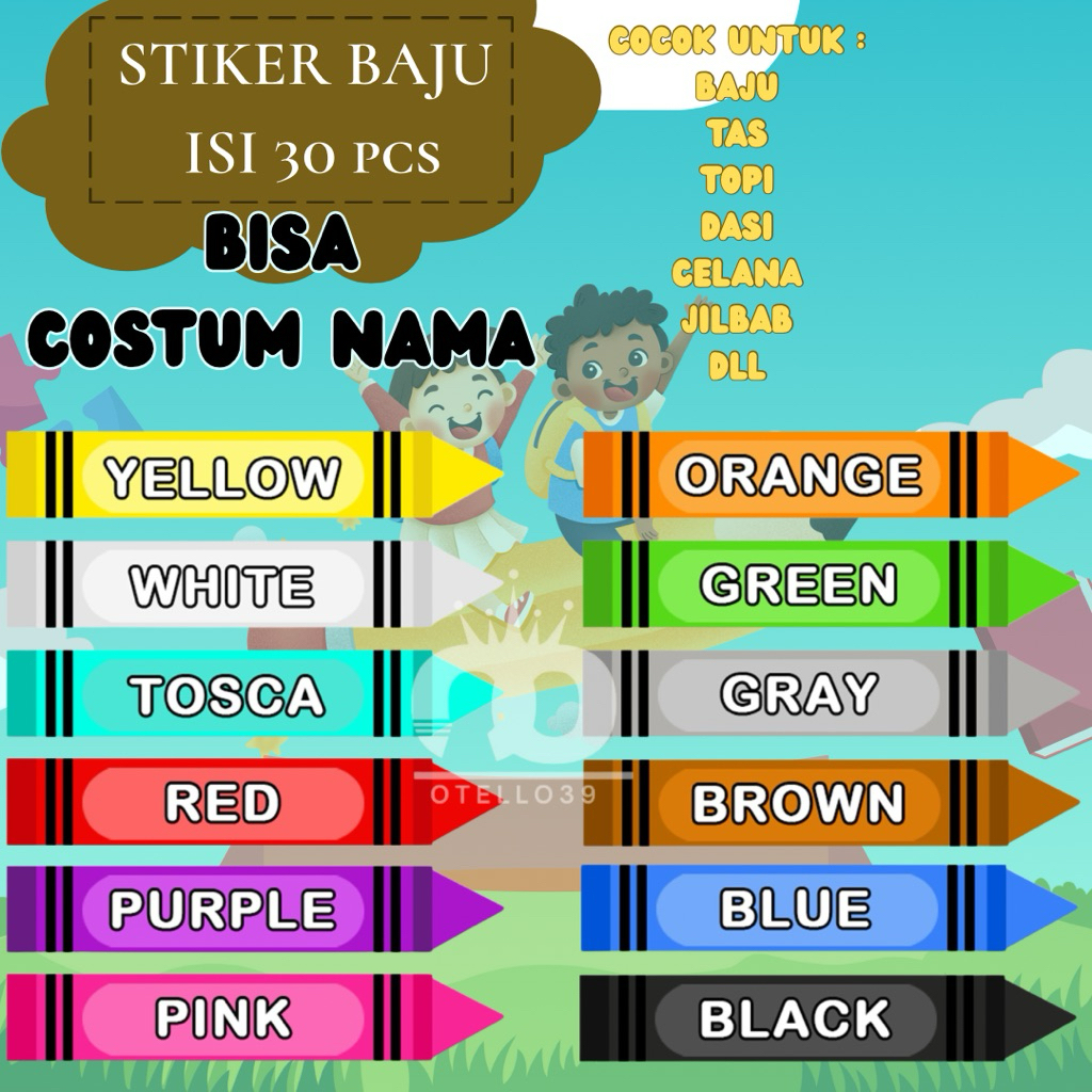 

OTELLO Sablon Stiker DTF Waterprof Setrika Label Nama/Custom Label Nama Untuk Anak-anak dan Dewasa Bahan DTF Isi 30 Pcs Waterproof