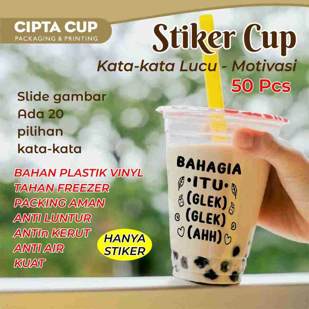 

Stiker kata kata lucu motivasi qoute Trasparant minuman cup/botol 50 pcs