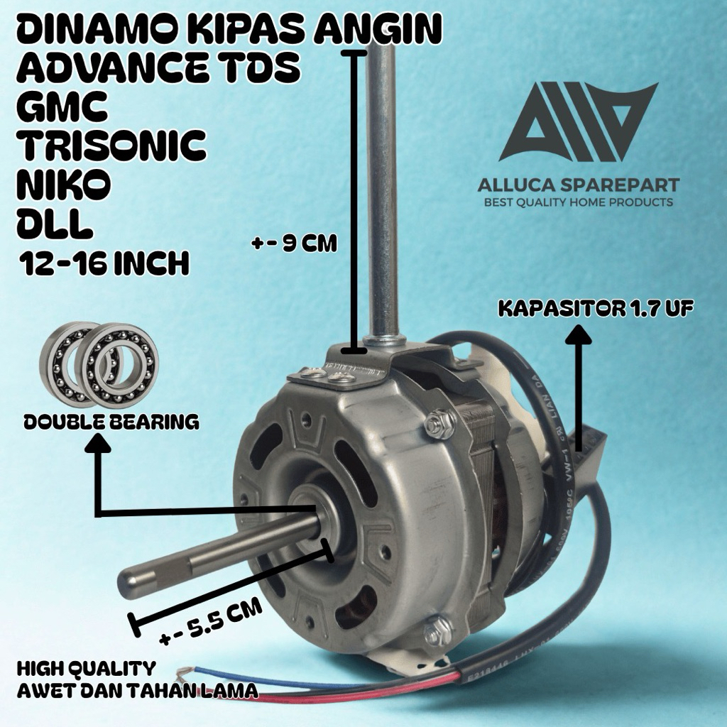DINAMO KIPAS ANGIN ADVANCE TDS GMC OKAYAMA TRISONIC DLL 12-18 INCH DOUBLE BEARING