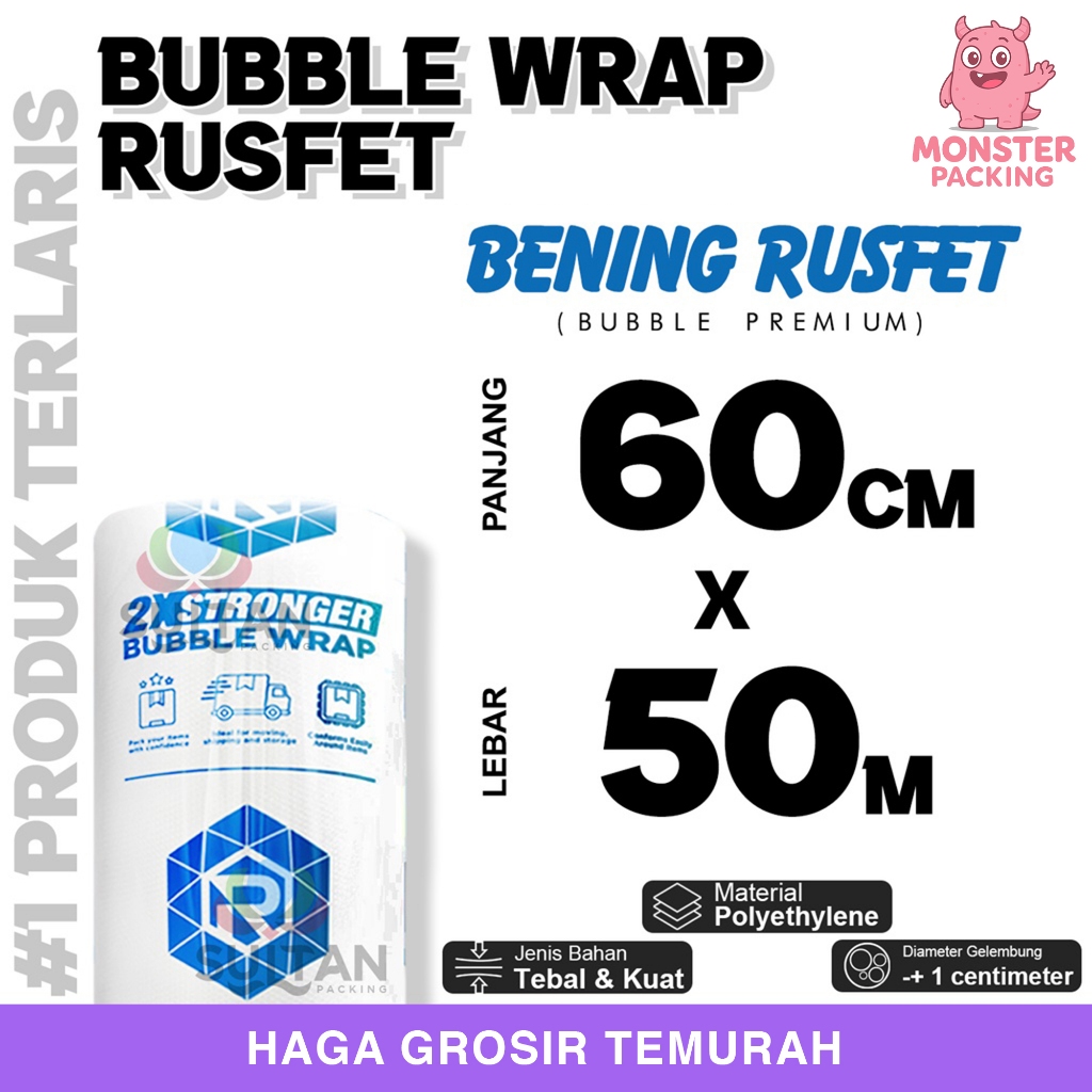 

Bubble Wrap 60cm x 50meter RUSFET BENING Bubblewrap TERMURAH / ROLL
