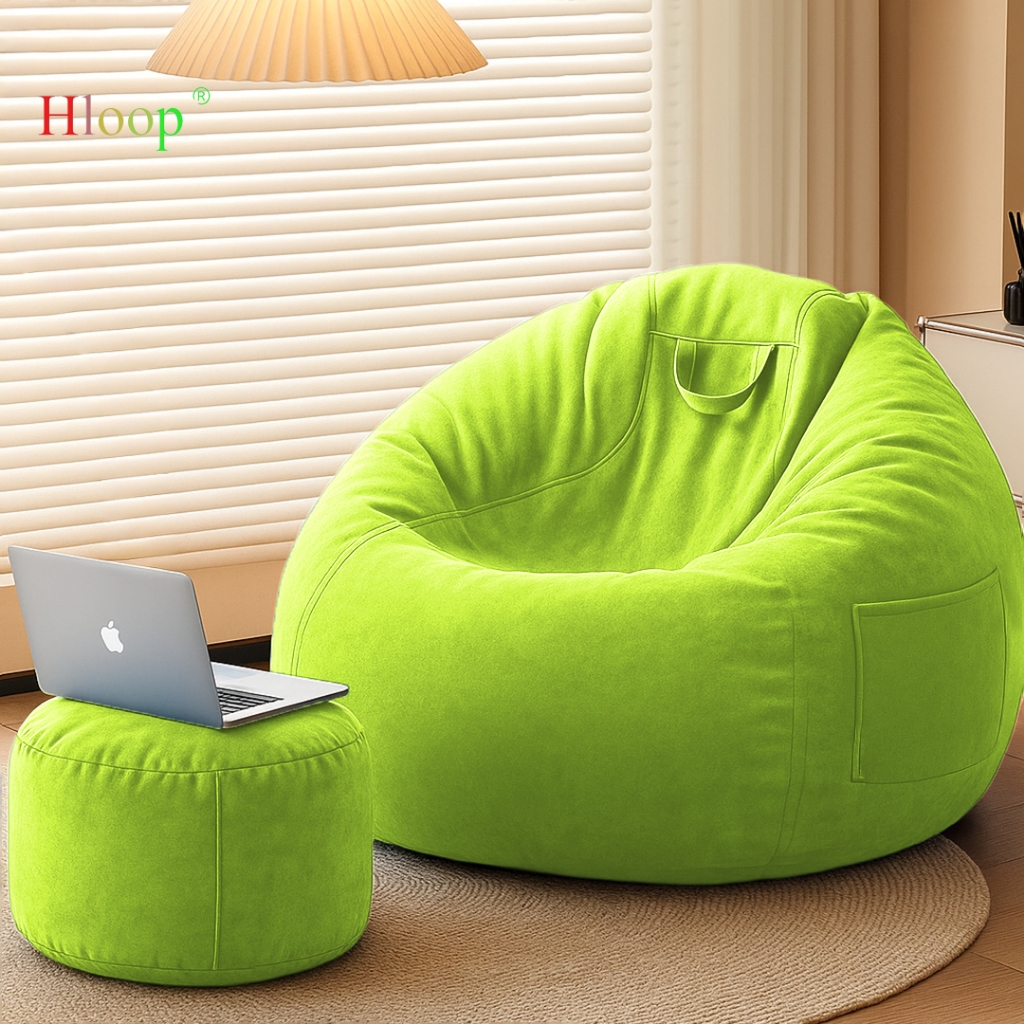Hloop Bean Bag Aesthetic Round Comfy Polyester Sofa 2in1 Sofa/Kursi Ruang Tamu