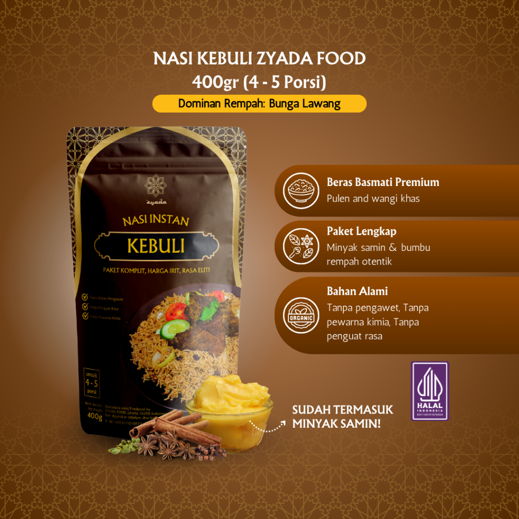 

ZYADA Nasi Kebuli Instan Beras Bumbu Minyak Samin 400gr (4-5 Porsi)