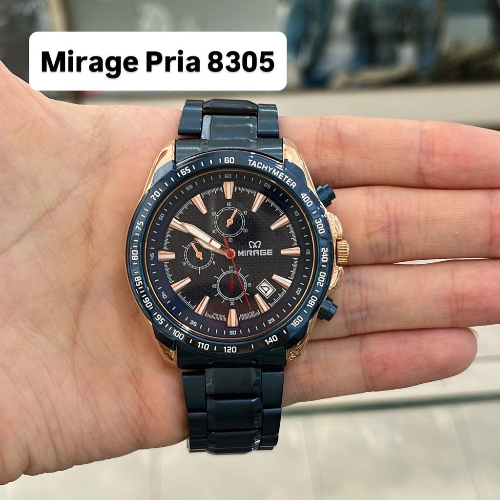 Jam Tangan Mirage 8305 Pria Rosegold Biru