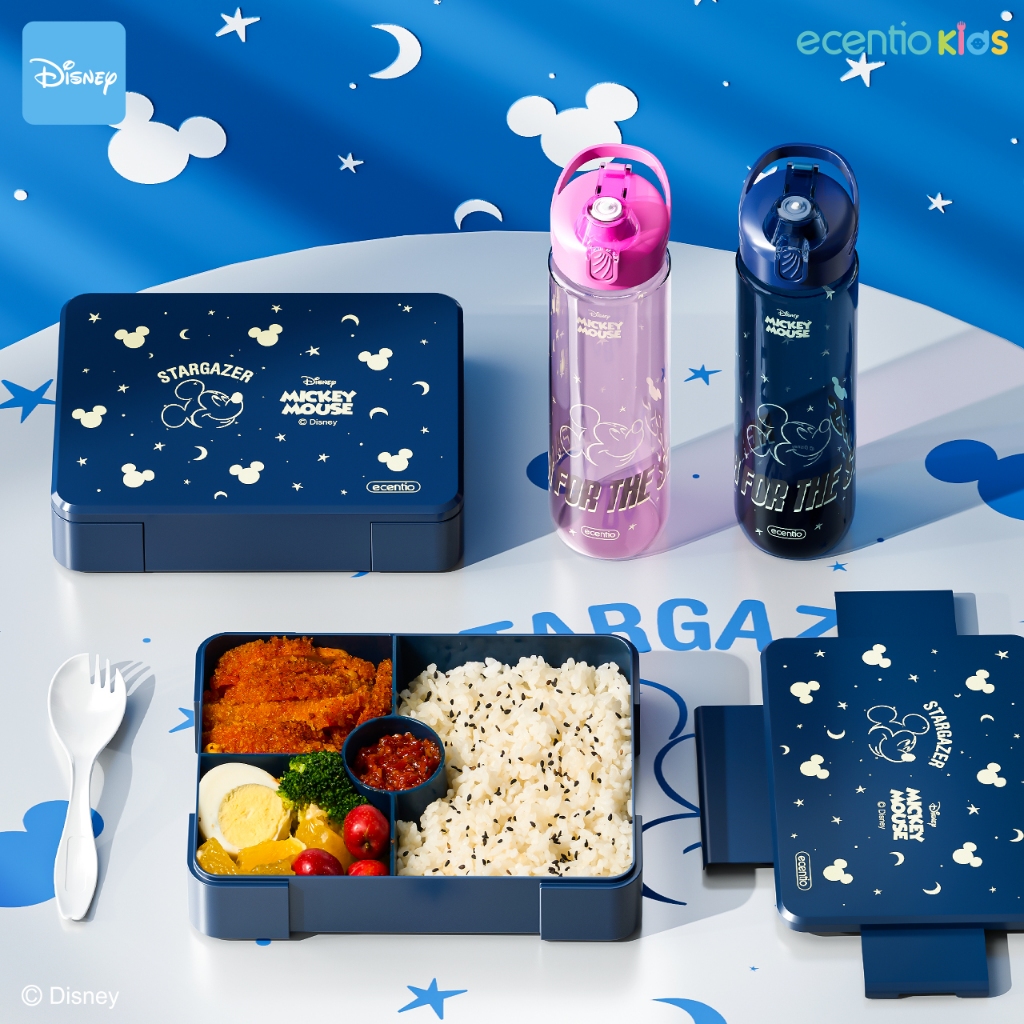 [Disney Micky]ECENTIO Lunch Box 950ml + Tumbler 1000ml Kotak Makan 950ml 3 Sekat anti tumpah tempat 
