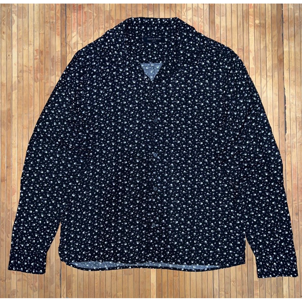 ALL SAINTS YIN AND YANG OPEN COLLAR VISCOSE SHIRT thom browne