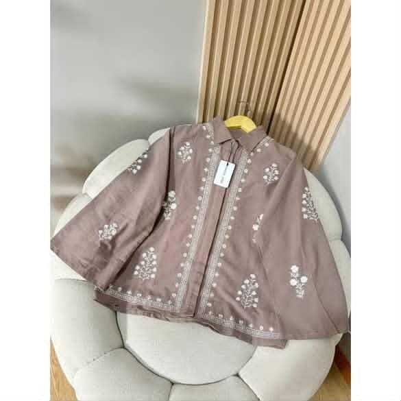 Tunik Bordir Wanita Muslimah  Atasan Blouse Motif Bunga Elegan Lengan Panjang
