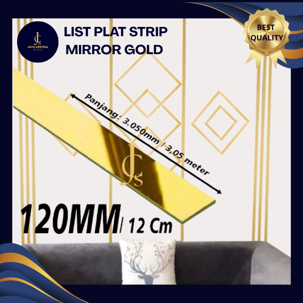 LIST INTERIOR DEKORASI - LIST PLAT MIRROR GOLD 120 MM x 3050 MM