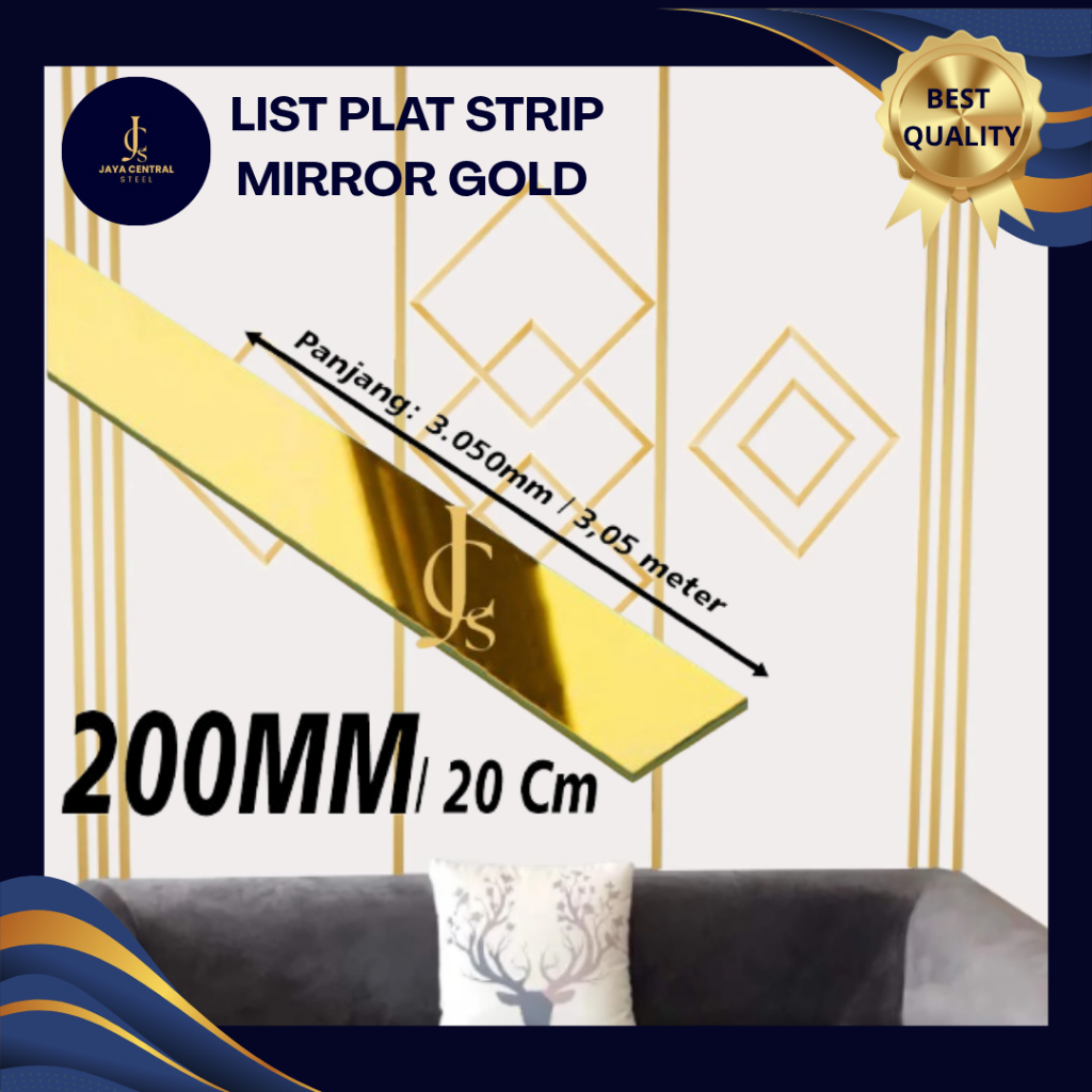 LIST INTERIOR DEKORASI - LIST PLAT MIRROR GOLD 200 MM x 3050 MM