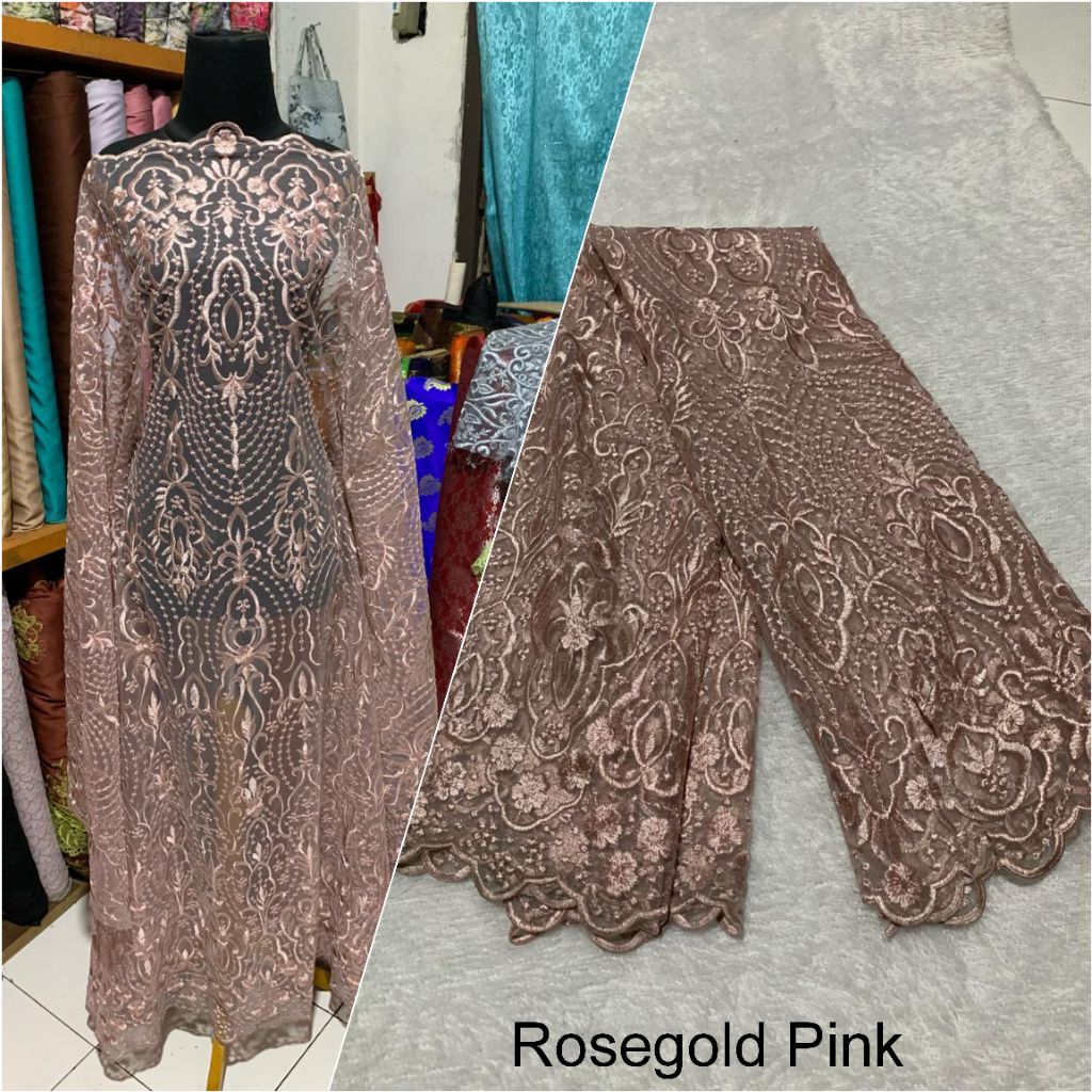 Bakal Kain Kebaya Brukat Tile Premium Rich Elisab Bahan Kebaya Brokat Tulle Bordir Modern Meteran Me